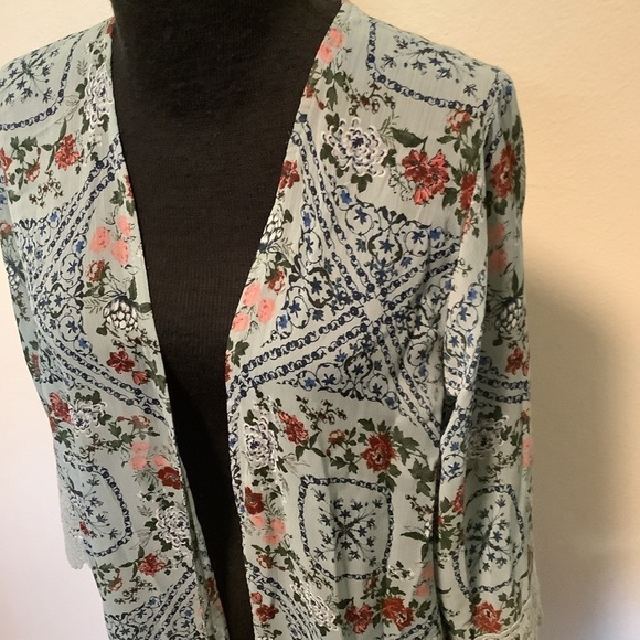 Mason & Belle Women’s med blue floral lace‎ trim bohemian festival hippie kimono - Picture 7 of 9